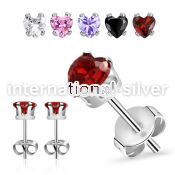erzhtm steel earring studs heart color cz prong set one pair