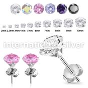 eszr surgical steel prong setting ear studs cz stones