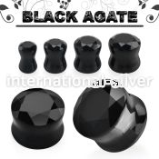 fgsd black agate stone double flare ear plug faceted cut