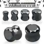 fgse hematite stone double flare ear plug faceted cut