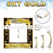 g9bnz 9kt yellow gold curved barbell threadless push in cz