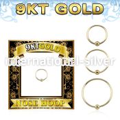 g9hob 9karat yellow gold fixed bead nose ring hoop 2mm ball