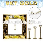 g9lbz 9kt yellow gold labret stud 16g threadless push in cz