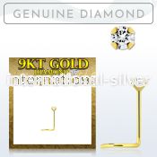 g9scdb2 genuine diamond 9karat gold nose screw stud 2mm prong set round diamond