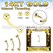 gbnbi 14 karat yellow gold curved barbell 16g internal