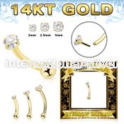 gbnbz 14k gold threadless push in curved barbell 16g cz ball