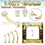 gbnbzi 14 karat gold curved barbell 16g cz ball internal