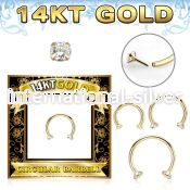 gcbz 14karat yellow gold horseshoe 16g threadless push in cz
