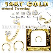 gcbzi 14 karat yellow gold horseshoe 16g cz internal