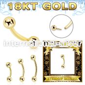 ggbnb3 18 k gold threadless push in curved barbell 3mm balls