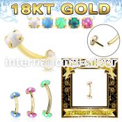 ggbno 18k gold threadless pushin curved barbell 16g cabochon