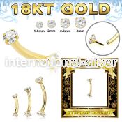 ggbnz 18 karat gold threadless push curved barbell 16g cz
