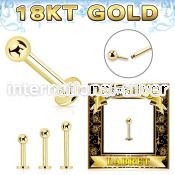 gglbb25 18 k gold threadless push in labret stud 16g ball