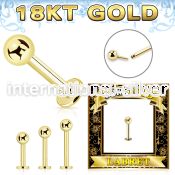 gglbb3 18 k gold threadless push in labret stud 16g 3mm ball
