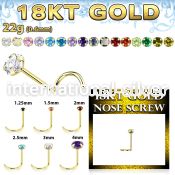 ggszm 18 karat yellow gold nose screw 22g prong set color cz