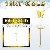 gibbt2 10kt gold nose bone, w plain gold butterfly shaped top