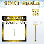 gibbt 10kt gold nose bone with a 2.5mm butterfly shaped top