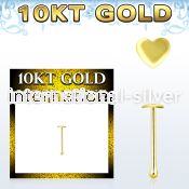gibht 10kt gold nose bone with a 2.5mm gold heart top