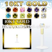 gibilzm bioflex labret with push in 10kt gold w round prong cz