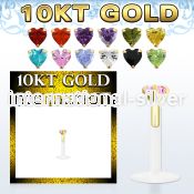 gibizhm clear bioflex labret with push in gold w heart prong cz