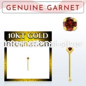 ginbge2 10kt gold nose bone with a 2mm prong set garnet