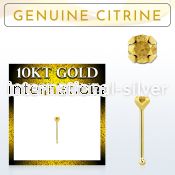 ginbge6 10kt gold nose bone with a 2mm prong set citrine stone
