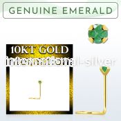 giscge10 10kt gold nose screw with a 2mm prong set emerald stone