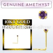 giscge1 10kt gold nose screw with a 2mm prong set amethyst stone