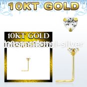 giszhm1 10kt gold nose screw, w 3mm heart prong set cz stone