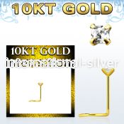 giszqm1 10kt gold nose screw, w 2mm square cz stone
