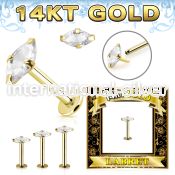 glbzmq 14karat gold labret stud prongset cz marquise