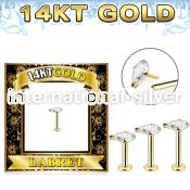 glbzp 14karat yellow gold labret stud prong cz pear