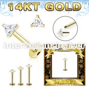 glbzt 14karat gold labret 3mm prong set triangle cubic zirconia stone
