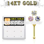 gnb1x box w 14kt gold nose bone 20g w 1.5mm round prong set cz