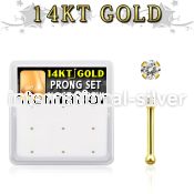 gnb2x box w 14kt gold nose bone 20g w 1.5mm set clear cz 