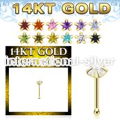 gnbsc1 14k gold nose bone with cz star 1pcs