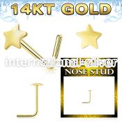 gnsst 14 karat yellow gold l shaped nose stud 22g star top
