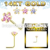 gnszsm1 14 karat yellow gold l shaped nose stud 22g star cz