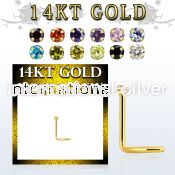 gsczm1b 14kt gold nose screw, 20g w 1.5mm round prong set cz