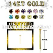 gyczm1b 14kt gold nose bend it nose stud, 20g w 1.5mm round cz