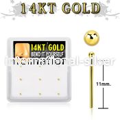 gys3x box w 14kt gold bend it nose stud 20g w 1.5mm ball top