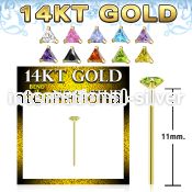 gyztm1 14 karat gold bend it to fit nose stud triangle cz