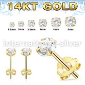 gzr 1pair 14 karat yellow gold ear studs cz