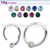 hbcrc16 high polished steel hinged ball closure ring w crystal