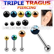 hextab straight barbells anodized surgical steel 316l tragus