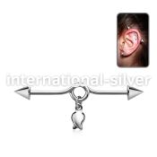 incnd10 steel industrial loop barbell, 14g w a dangling tulip 