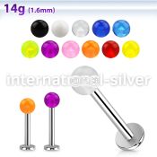 lbuvb4 steel 14g labret stud acrylic uv reactive ball