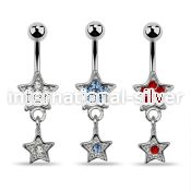 mcd367 316l steel belly banana w crystal star dangling star