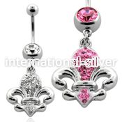 mcd498 316l steel belly banana w crystal fleur de lis