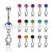 mcd767 steel belly banana, 14g w jewel ball w a dangling tulip 